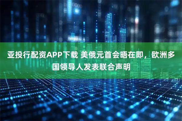 亚投行配资APP下载 美俄元首会晤在即，欧洲多国领导人发表联合声明